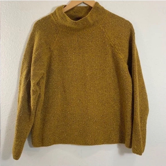 Eileen Fisher Tweedy Funnel-Neck Sweater Mustard Gold - Picture 4 of 7